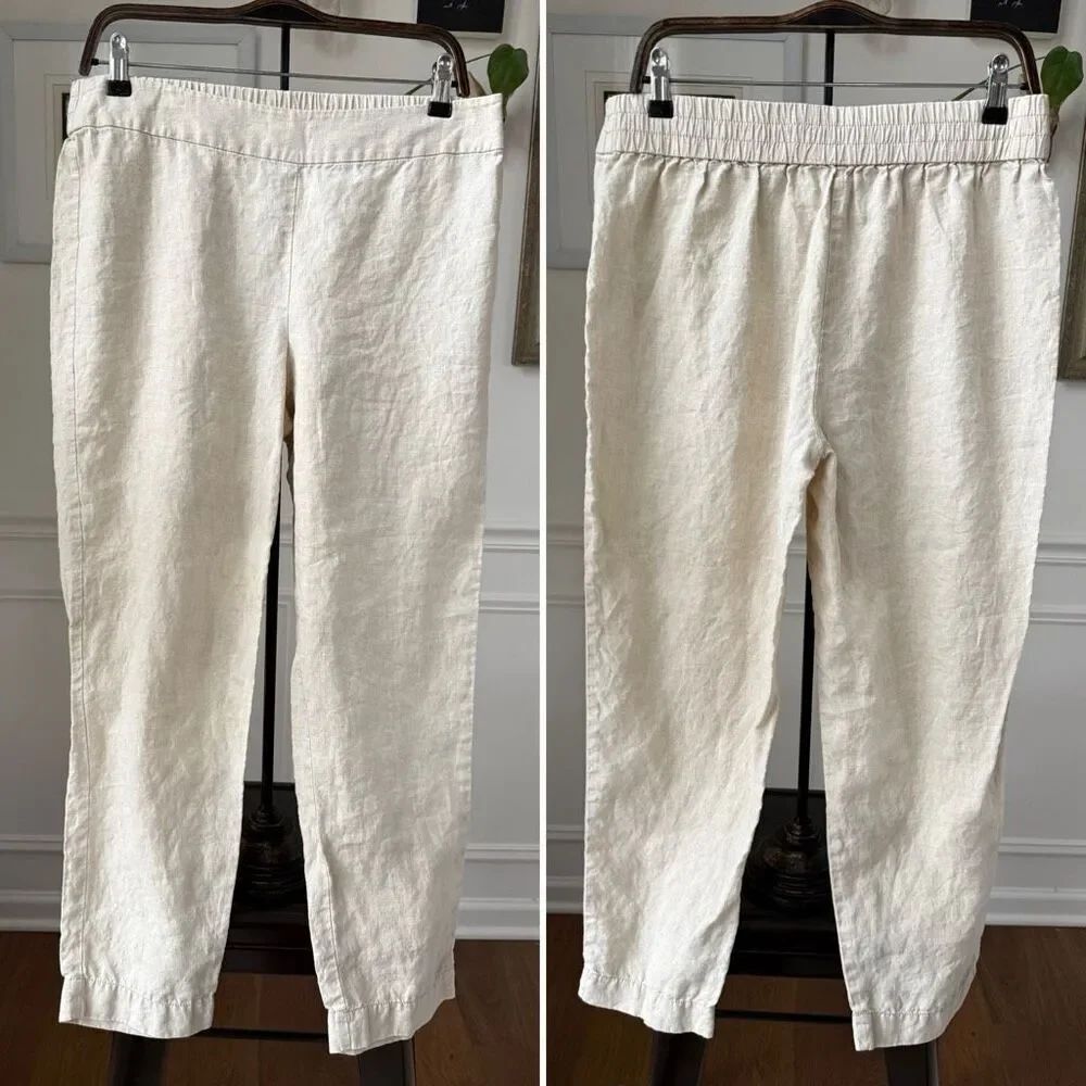 Eileen Fisher Flax 100% Linen Taper Ankle Pants $178 S
